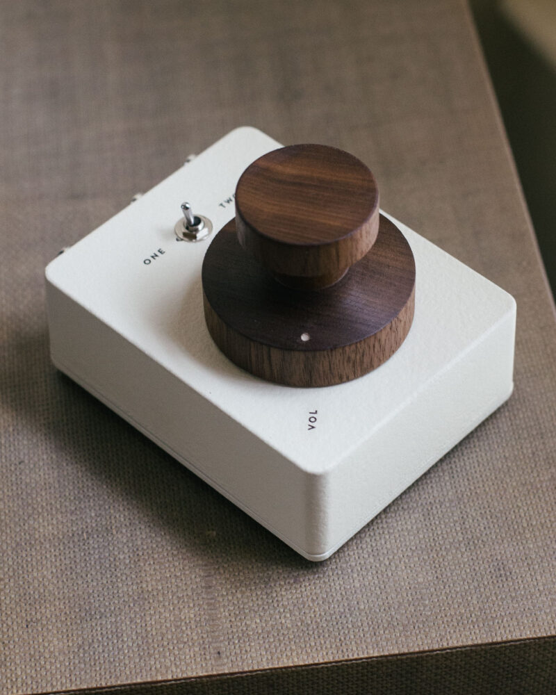 Peace Out Audio preamp volume controller with large walnut turned knob